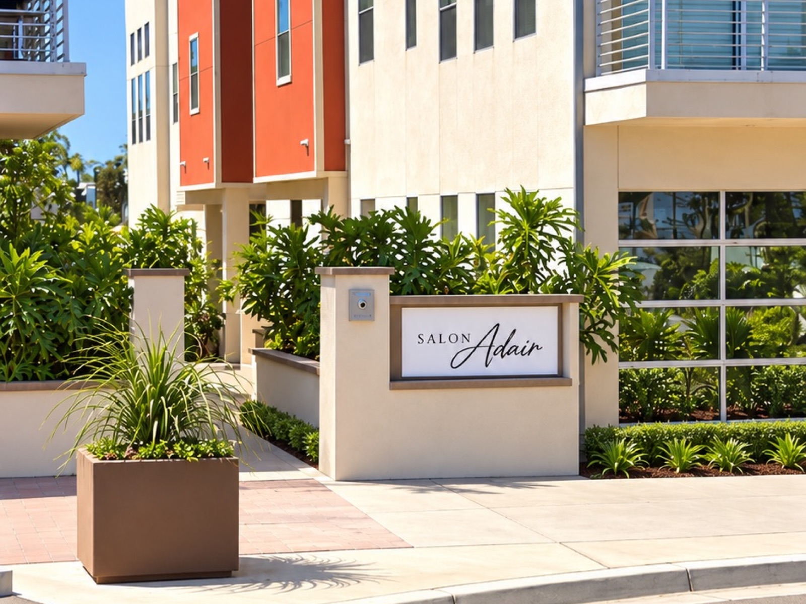 The Salon Adair sign on Embarcadero Lane in Carlsbad