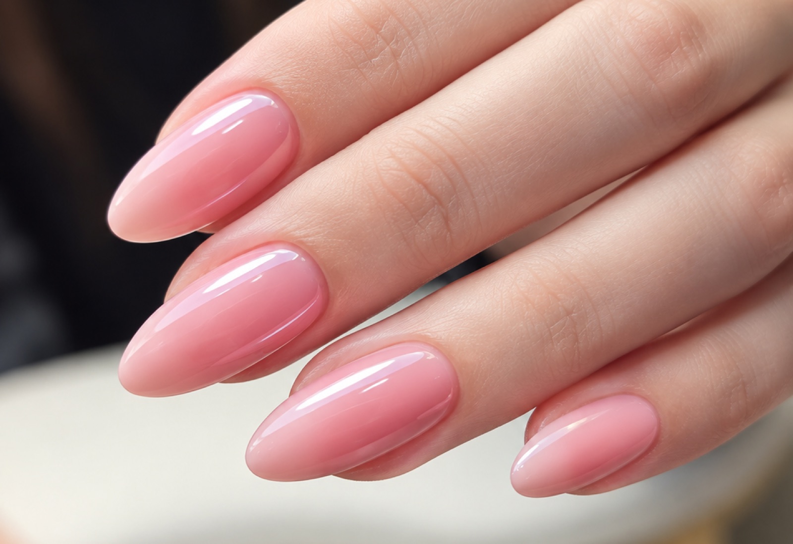 Soft pink almond gel nails