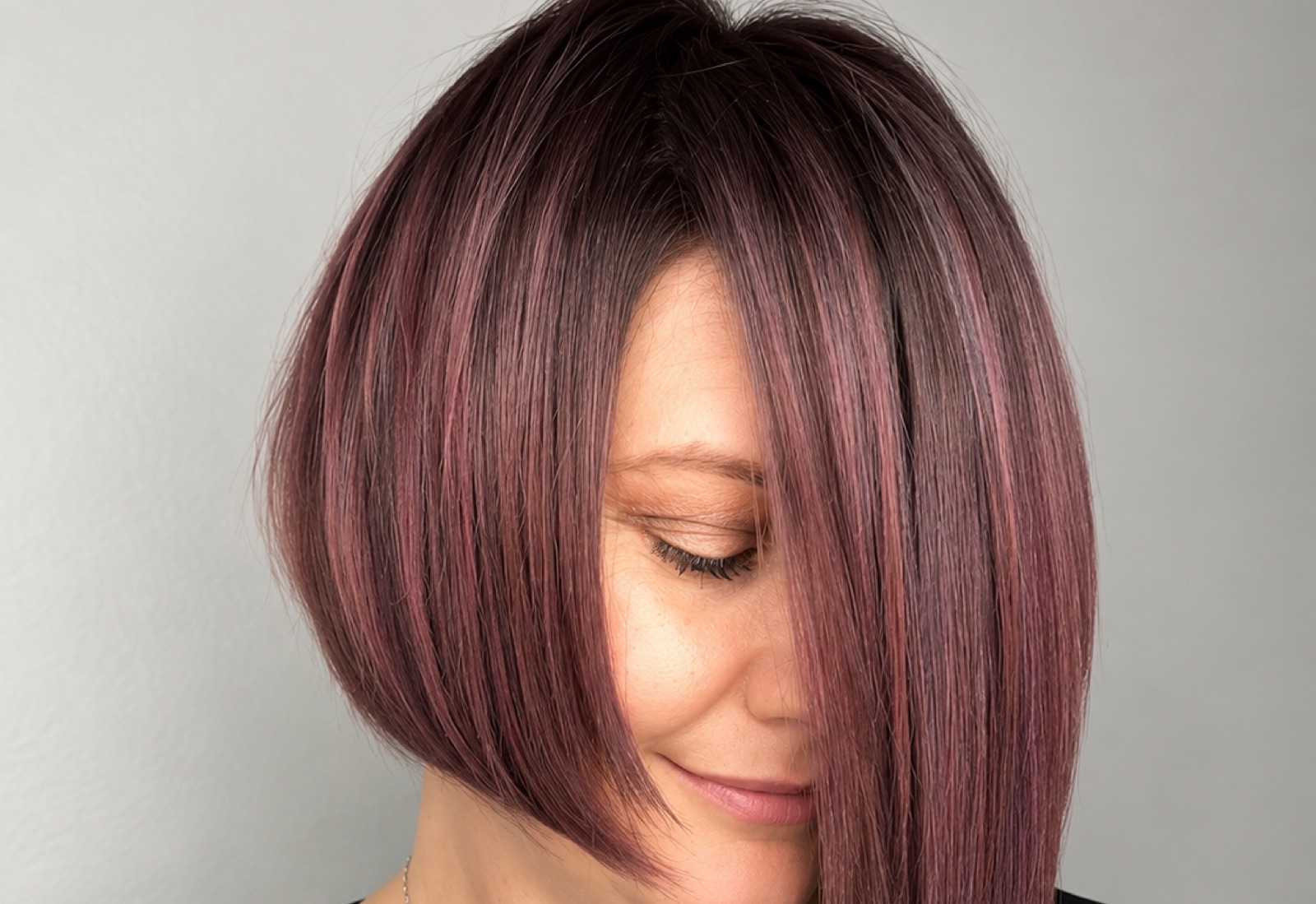 Angled bob in a smoky mauve rose